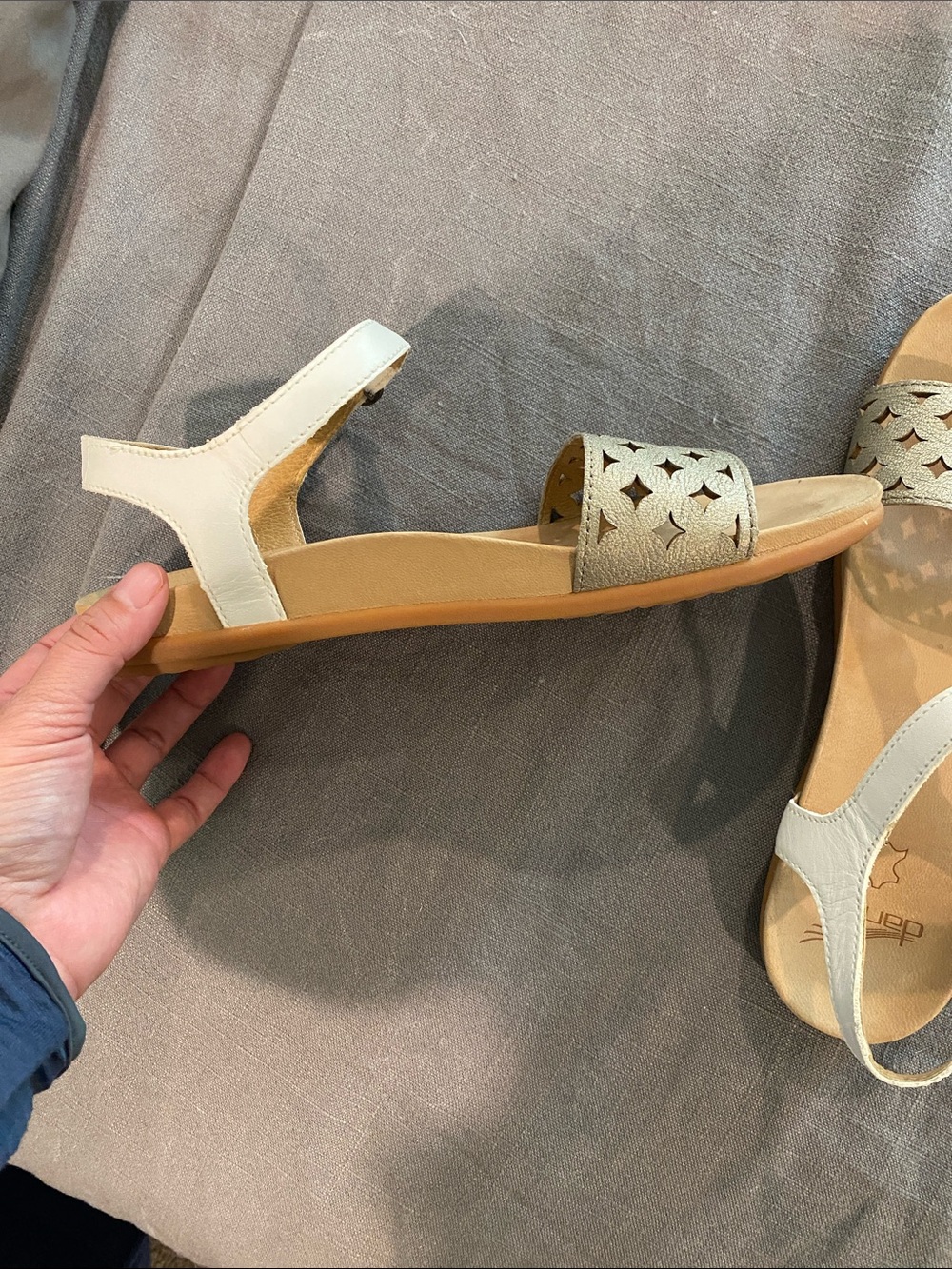 Dansko White and Metallic Gold Cutout Slide Sandals - Picture 2 of 4